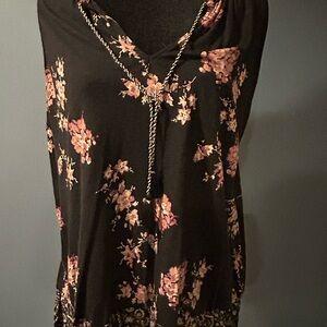 Lucky Brand Black and Pink Floral Blouse
